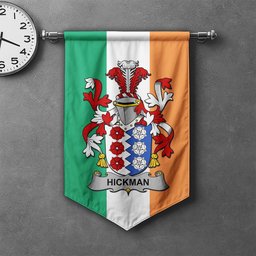 ScotsTee Shop Irish Hickman Clan Coat of Arms Irish Tartan Gonfalon Flag