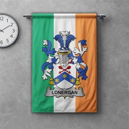 ScotsTee Shop Irish Lonergan or O'Lonergan Clan Coat of Arms Irish Tartan Gonfalon Flag