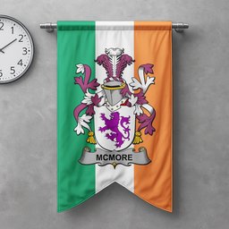 ScotsTee Shop Irish McMore or More Clan Coat of Arms Irish Tartan Gonfalon Flag