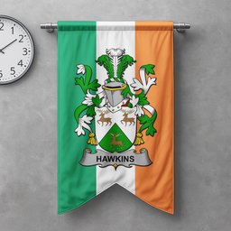 ScotsTee Shop Irish Hawkins or Haughan Clan Coat of Arms Irish Tartan Gonfalon Flag