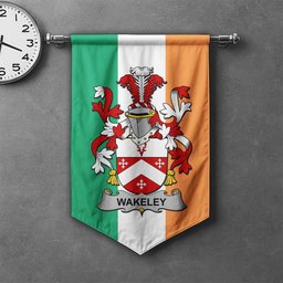ScotsTee Shop Irish Wakeley Clan Coat of Arms Irish Tartan Gonfalon Flag