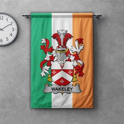 ScotsTee Shop Irish Wakeley Clan Coat of Arms Irish Tartan Gonfalon Flag