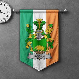ScotsTee Shop Irish Rogan or O'Rogan Clan Coat of Arms Irish Tartan Gonfalon Flag