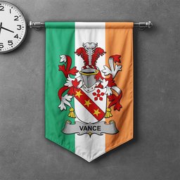 ScotsTee Shop Irish Vance Clan Coat of Arms Irish Tartan Gonfalon Flag