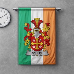 ScotsTee Shop Irish Scully or O'Scully Clan Coat of Arms Irish Tartan Gonfalon Flag