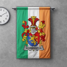 ScotsTee Shop Irish Wormington Clan Coat of Arms Irish Tartan Gonfalon Flag