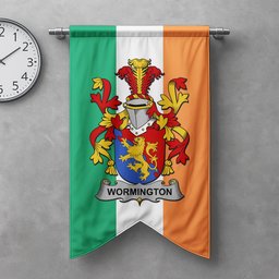 ScotsTee Shop Irish Wormington Clan Coat of Arms Irish Tartan Gonfalon Flag