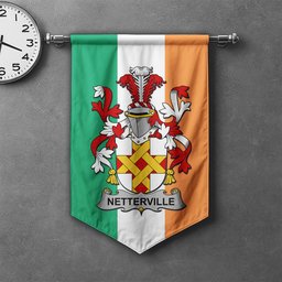 ScotsTee Shop Irish Netterville or Netterfield Clan Coat of Arms Irish Tartan Gonfalon Flag