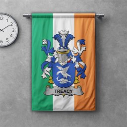 ScotsTee Shop Irish Treacy or Tracy Clan Coat of Arms Irish Tartan Gonfalon Flag
