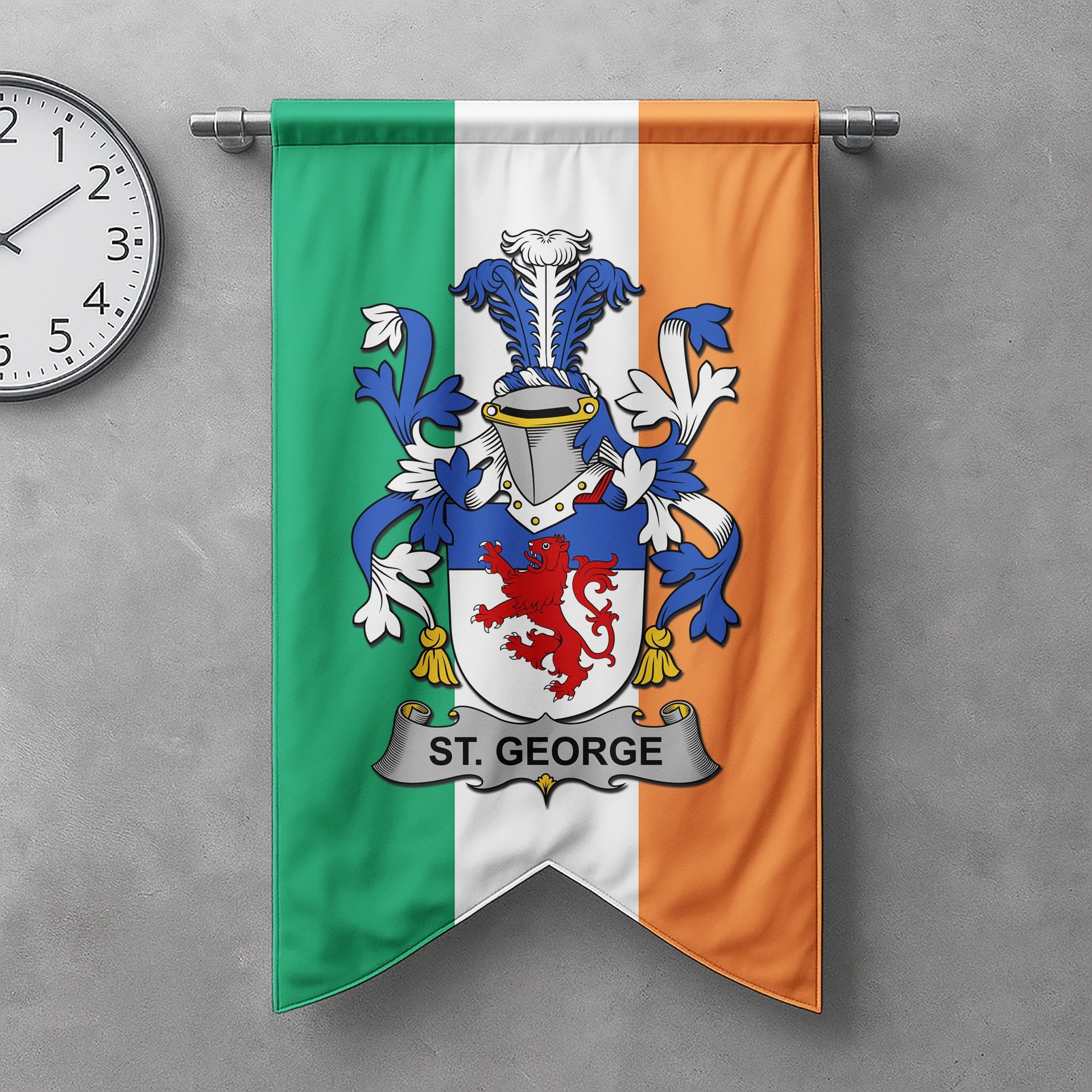 ScotsTee Shop Irish St. George Clan Coat of Arms Irish Tartan Gonfalon Flag