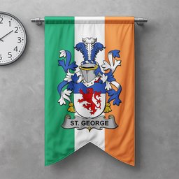 ScotsTee Shop Irish St. George Clan Coat of Arms Irish Tartan Gonfalon Flag