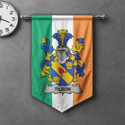 ScotsTee Shop Irish Tilson Clan Coat of Arms Irish Tartan Gonfalon Flag