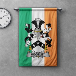 ScotsTee Shop Irish Ridgeley Clan Coat of Arms Irish Tartan Gonfalon Flag