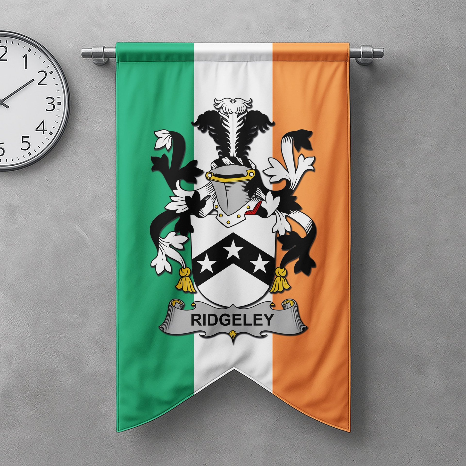 ScotsTee Shop Irish Ridgeley Clan Coat of Arms Irish Tartan Gonfalon Flag