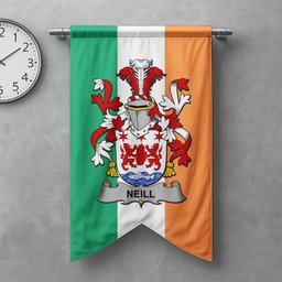 ScotsTee Shop Irish Neill or O'Neill Clan Coat of Arms Irish Tartan Gonfalon Flag