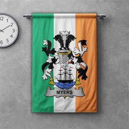 ScotsTee Shop Irish Myers Clan Coat of Arms Irish Tartan Gonfalon Flag