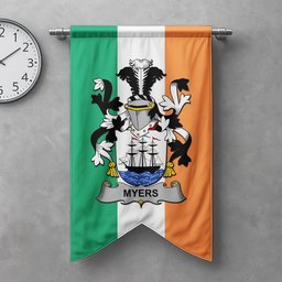 ScotsTee Shop Irish Myers Clan Coat of Arms Irish Tartan Gonfalon Flag
