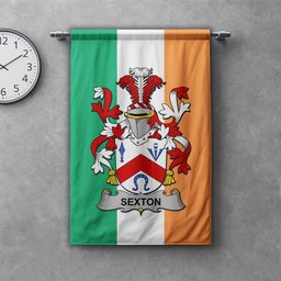 ScotsTee Shop Irish Sexton Clan Coat of Arms Irish Tartan Gonfalon Flag