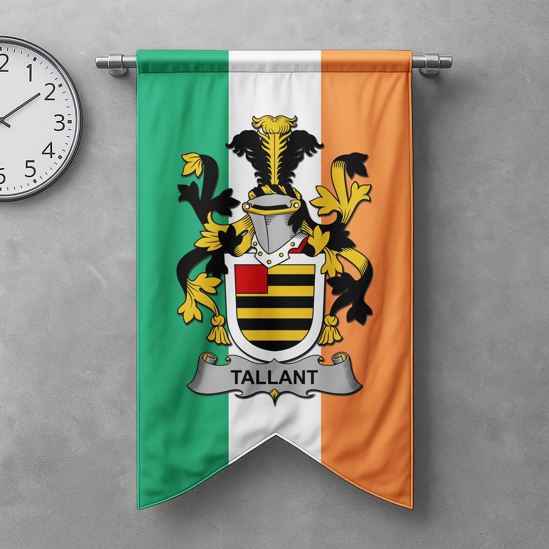 ScotsTee Shop Irish Tallant or Tallon Clan Coat of Arms Irish Tartan Gonfalon Flag