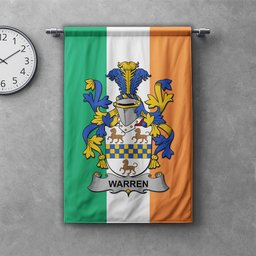 ScotsTee Shop Irish Warren Clan Coat of Arms Irish Tartan Gonfalon Flag