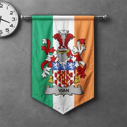 ScotsTee Shop Irish Vian Clan Coat of Arms Irish Tartan Gonfalon Flag