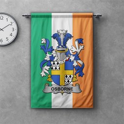 ScotsTee Shop Irish Osborne Clan Coat of Arms Irish Tartan Gonfalon Flag