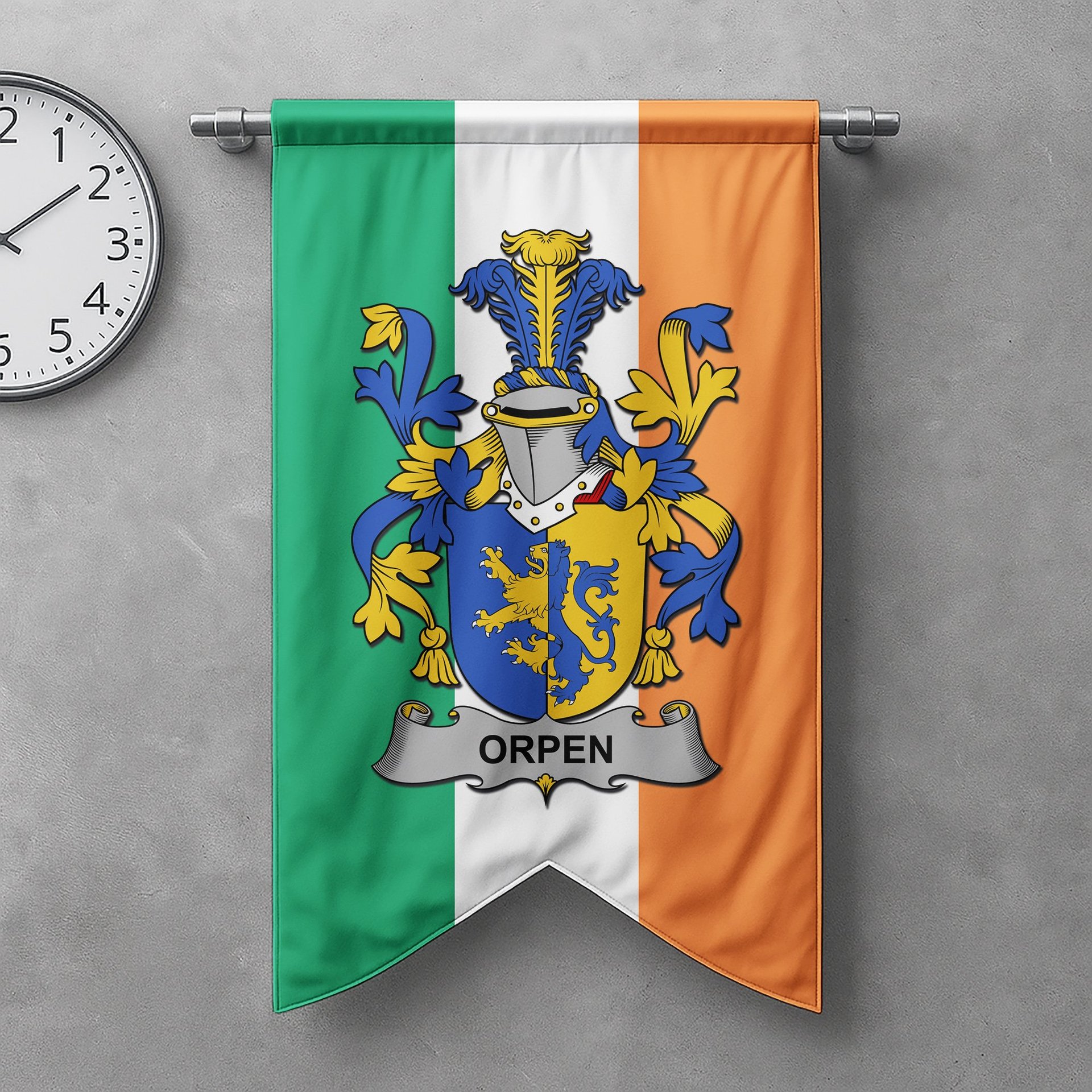 ScotsTee Shop Irish Orpen Clan Coat of Arms Irish Tartan Gonfalon Flag