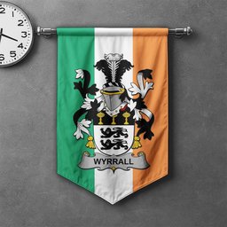 ScotsTee Shop Irish Wyrrall Clan Coat of Arms Irish Tartan Gonfalon Flag
