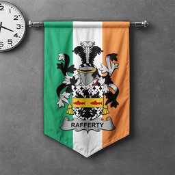 ScotsTee Shop Irish Rafferty or O'Rafferty Clan Coat of Arms Irish Tartan Gonfalon Flag
