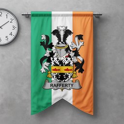 ScotsTee Shop Irish Rafferty or O'Rafferty Clan Coat of Arms Irish Tartan Gonfalon Flag
