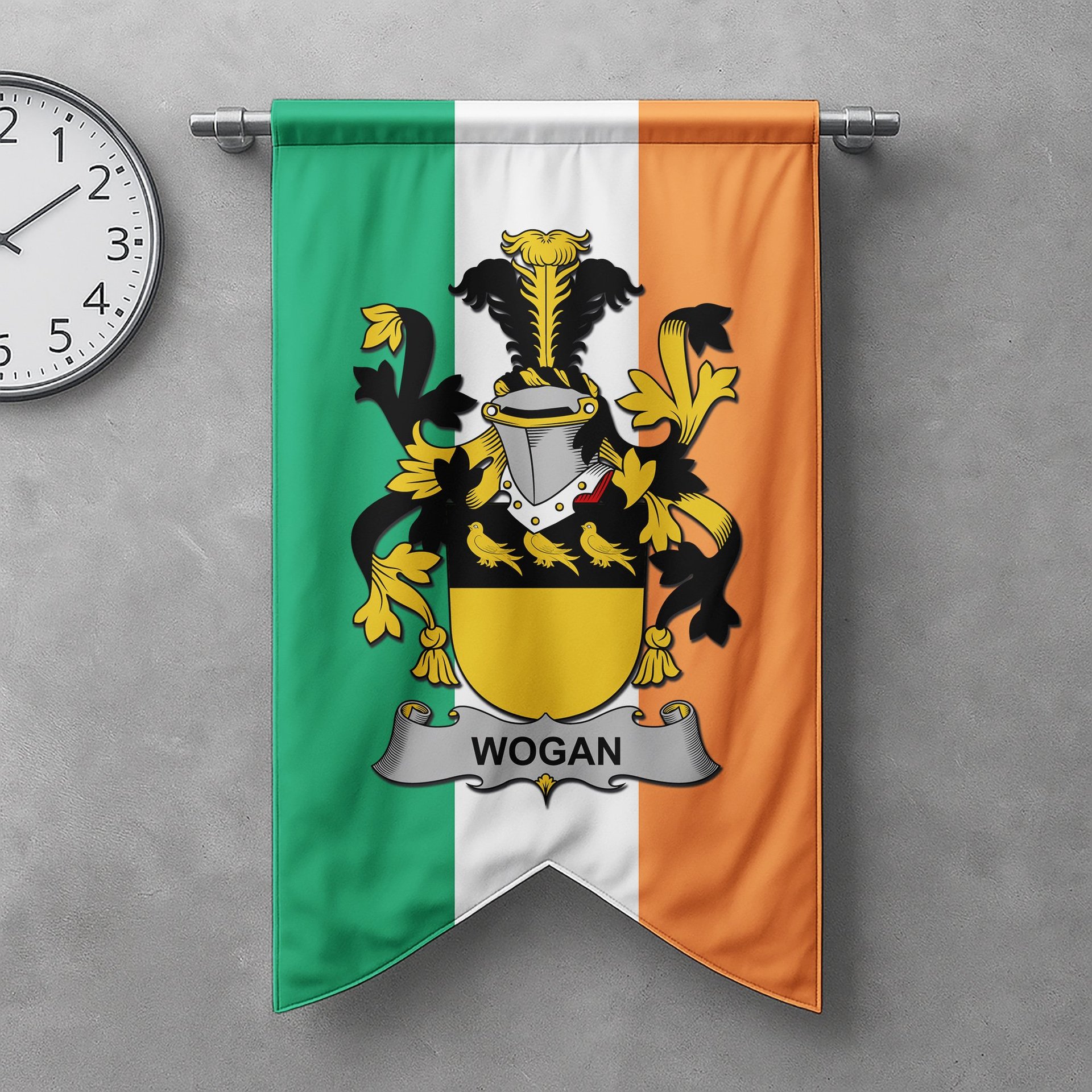 ScotsTee Shop Irish Wogan Clan Coat of Arms Irish Tartan Gonfalon Flag