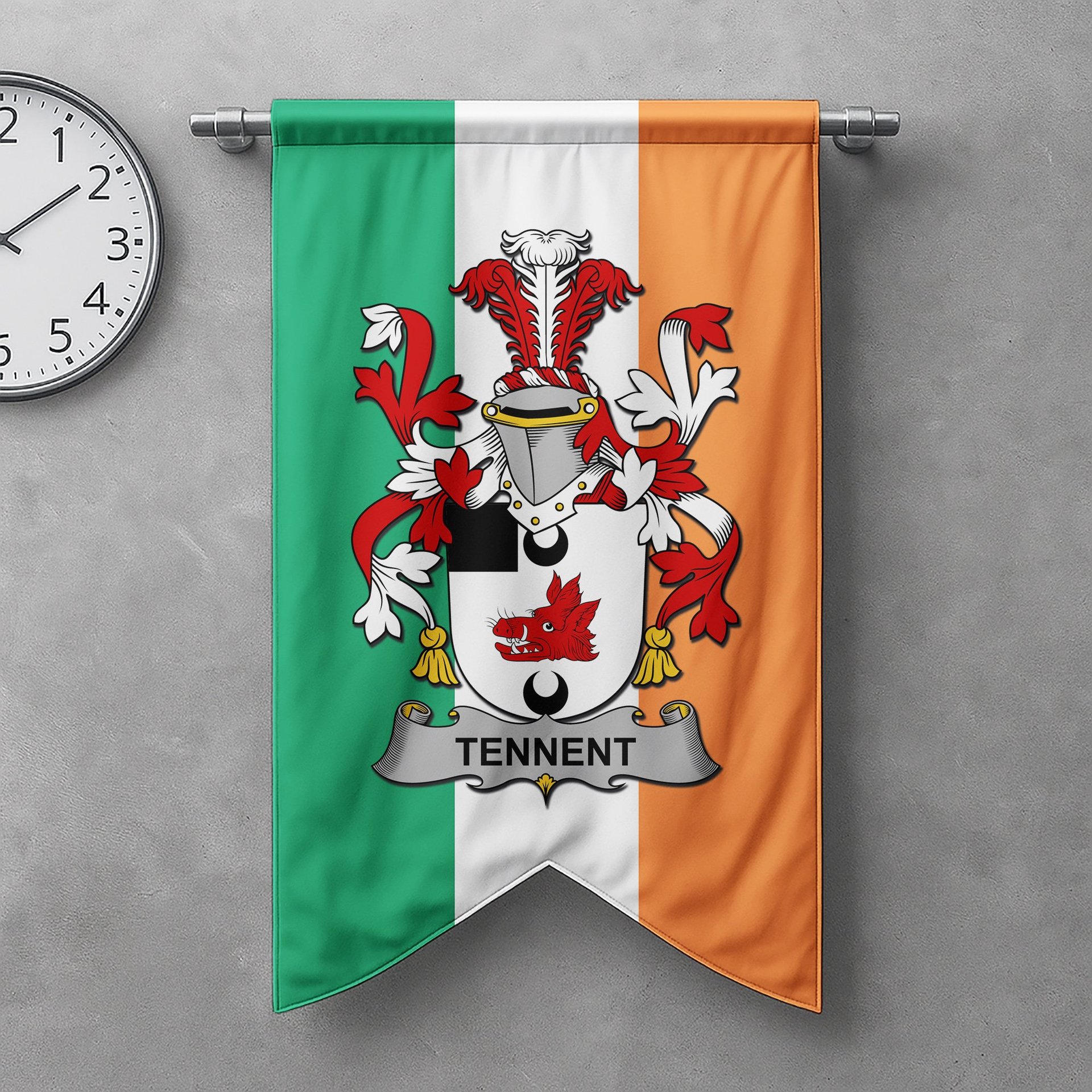 ScotsTee Shop Irish Tennent Clan Coat of Arms Irish Tartan Gonfalon Flag
