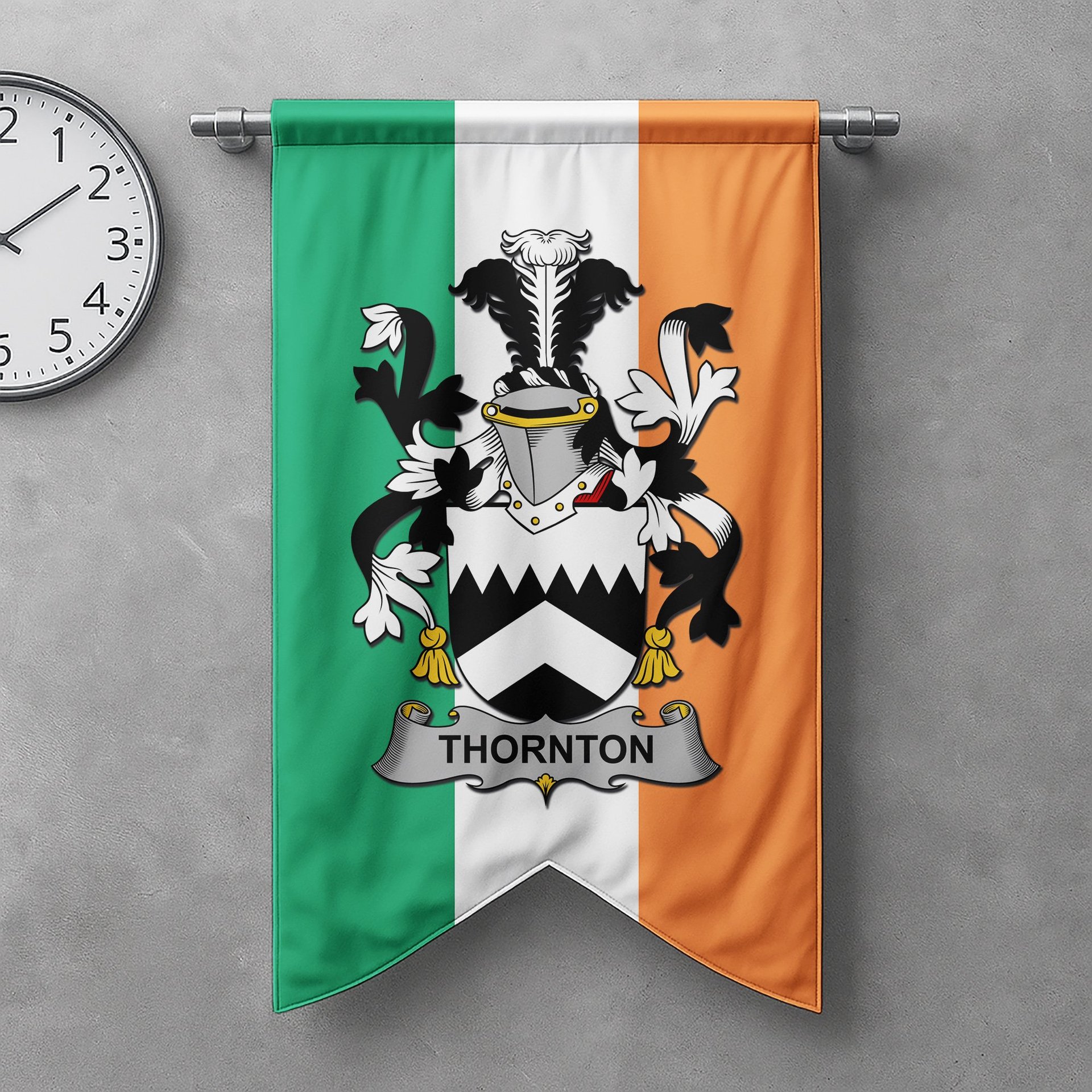 ScotsTee Shop Irish Thornton Clan Coat of Arms Irish Tartan Gonfalon Flag