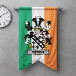 ScotsTee Shop Irish Watson Clan Coat of Arms Irish Tartan Gonfalon Flag