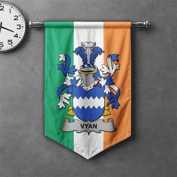 ScotsTee Shop Irish Vyan Clan Coat of Arms Irish Tartan Gonfalon Flag