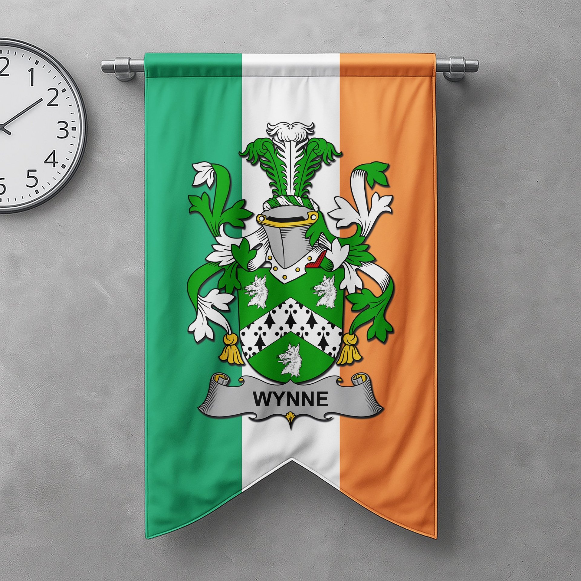 ScotsTee Shop Irish Wynne Clan Coat of Arms Irish Tartan Gonfalon Flag