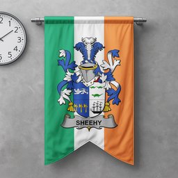 ScotsTee Shop Irish Sheehy or McSheehy Clan Coat of Arms Irish Tartan Gonfalon Flag