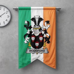 ScotsTee Shop Irish Woodford Clan Coat of Arms Irish Tartan Gonfalon Flag