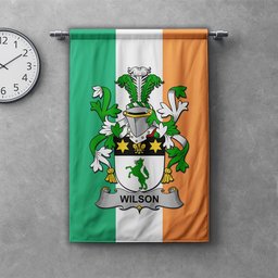 ScotsTee Shop Irish Wilson Clan Coat of Arms Irish Tartan Gonfalon Flag
