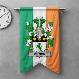 ScotsTee Shop Irish Wilson Clan Coat of Arms Irish Tartan Gonfalon Flag