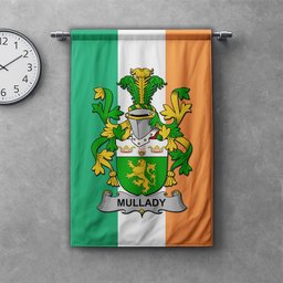ScotsTee Shop Irish Mullady or O'Mullady Clan Coat of Arms Irish Tartan Gonfalon Flag