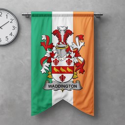 ScotsTee Shop Irish Waddington Clan Coat of Arms Irish Tartan Gonfalon Flag
