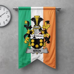 ScotsTee Shop Irish Nixon Clan Coat of Arms Irish Tartan Gonfalon Flag