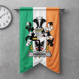 ScotsTee Shop Irish Perkins Clan Coat of Arms Irish Tartan Gonfalon Flag