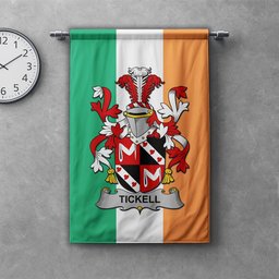 ScotsTee Shop Irish Tickell Clan Coat of Arms Irish Tartan Gonfalon Flag