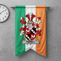 ScotsTee Shop Irish Tickell Clan Coat of Arms Irish Tartan Gonfalon Flag