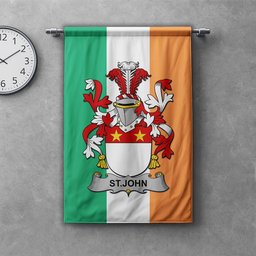 ScotsTee Shop Irish St.John Clan Coat of Arms Irish Tartan Gonfalon Flag
