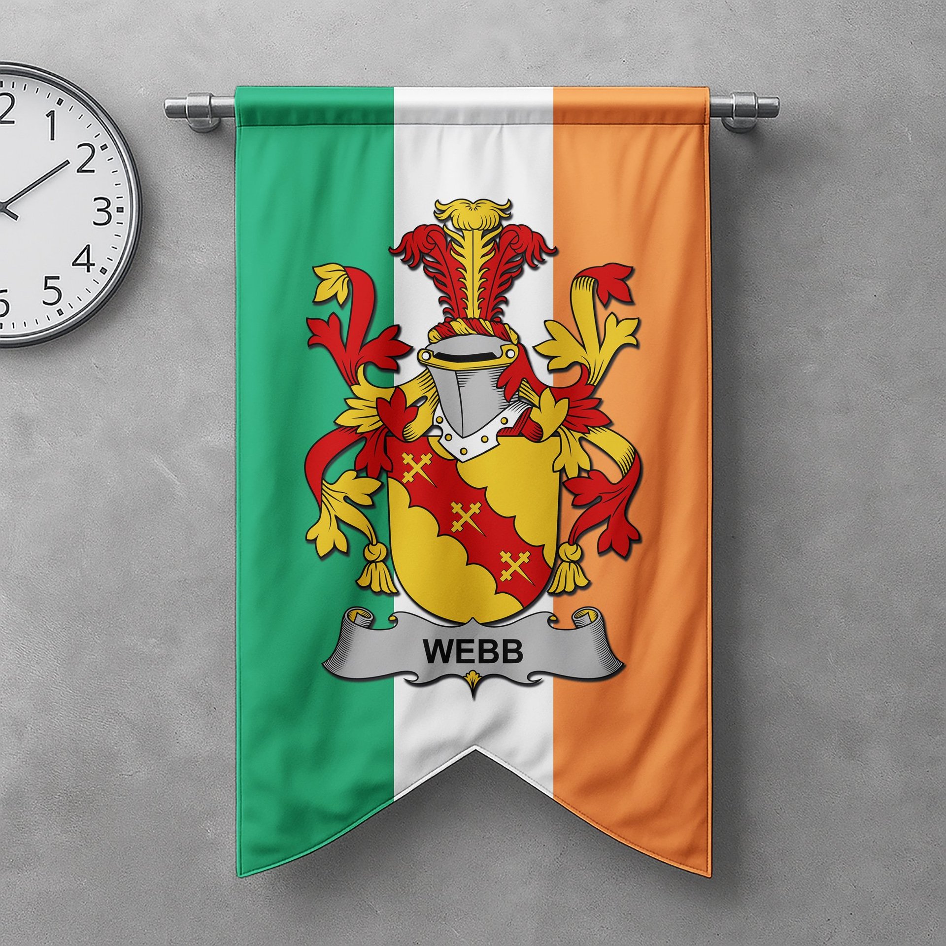 ScotsTee Shop Irish Webb Clan Coat of Arms Irish Tartan Gonfalon Flag