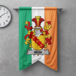 ScotsTee Shop Irish Webb Clan Coat of Arms Irish Tartan Gonfalon Flag