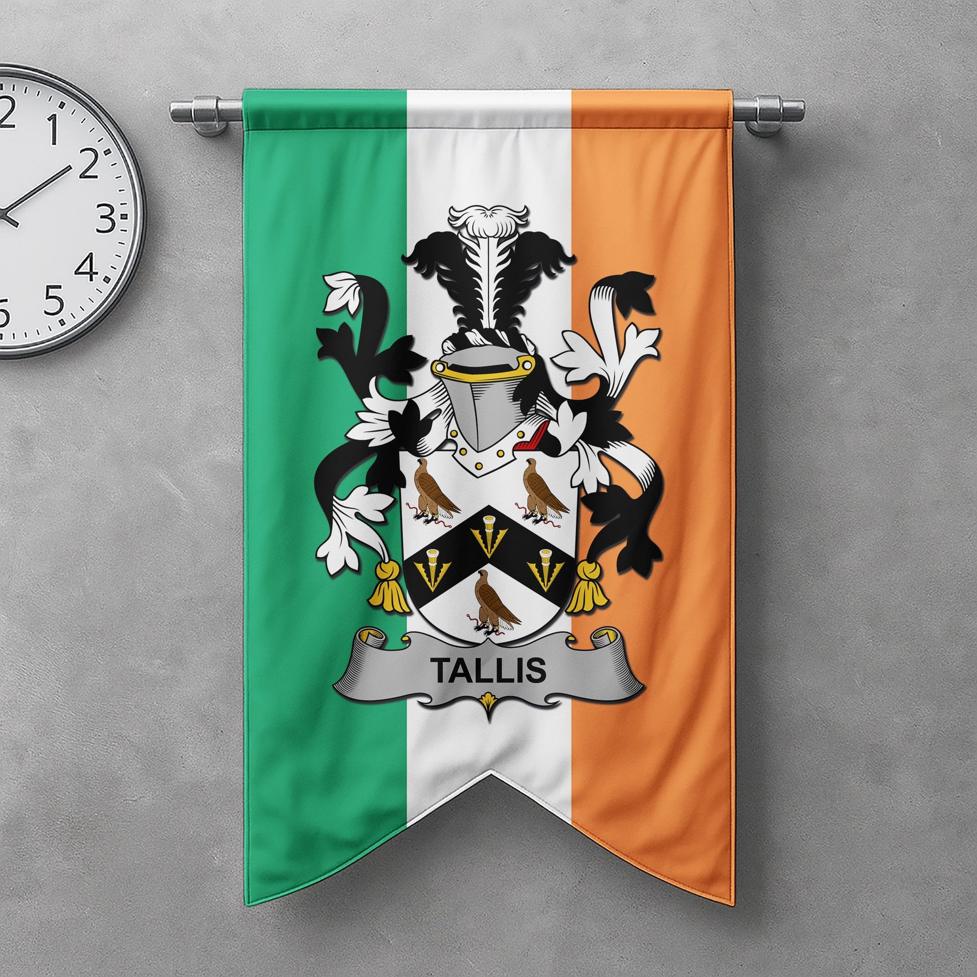 ScotsTee Shop Irish Tallis Clan Coat of Arms Irish Tartan Gonfalon Flag